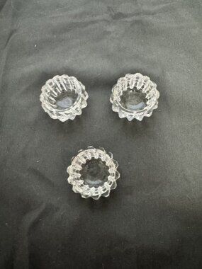 Set of 3 Vintage Cut Crystal Ribbed Clear Glass Sides Salt Cellars / Votive